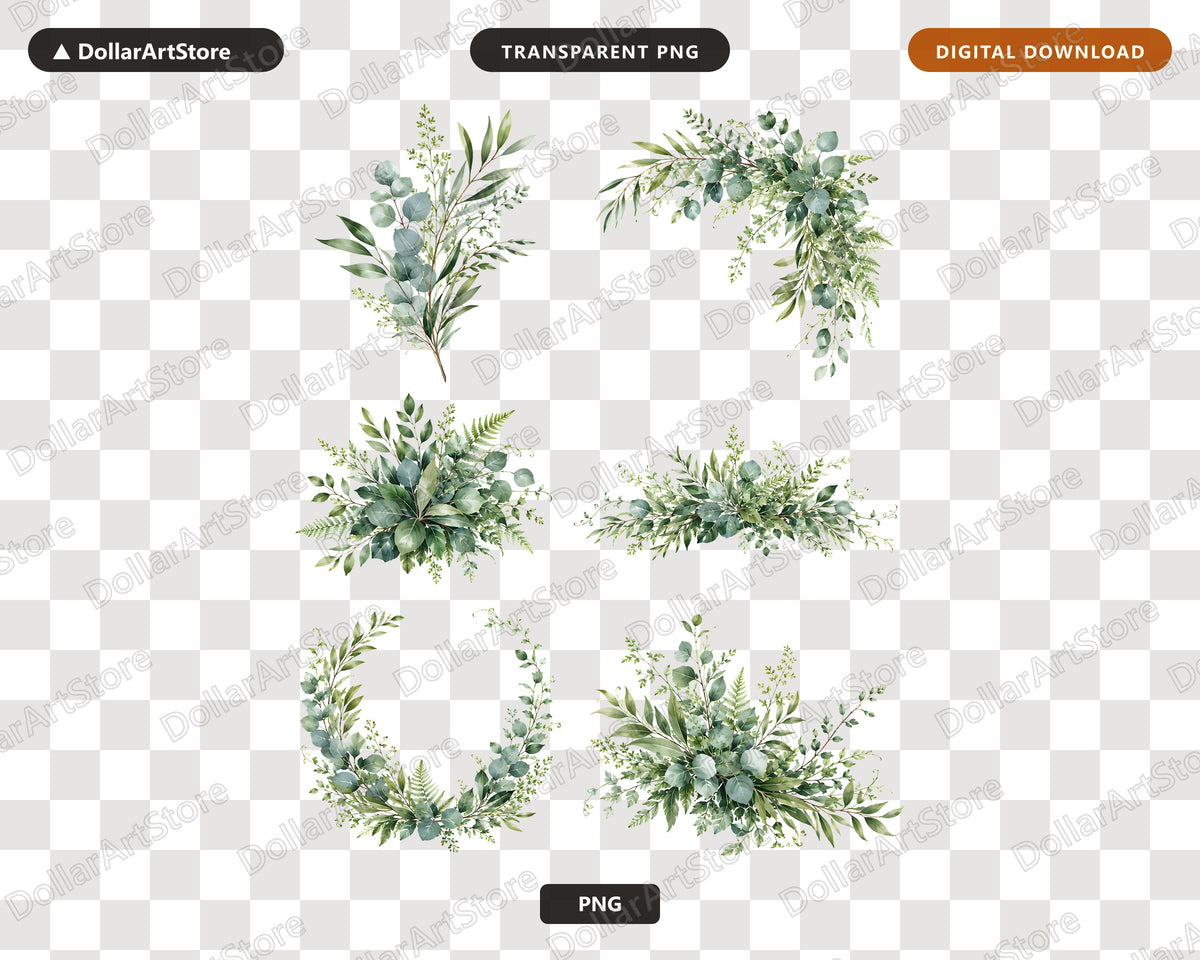 Watercolor Eucalyptus Clipart PNG, Greenery Botanical Clip Art, Transparent Background