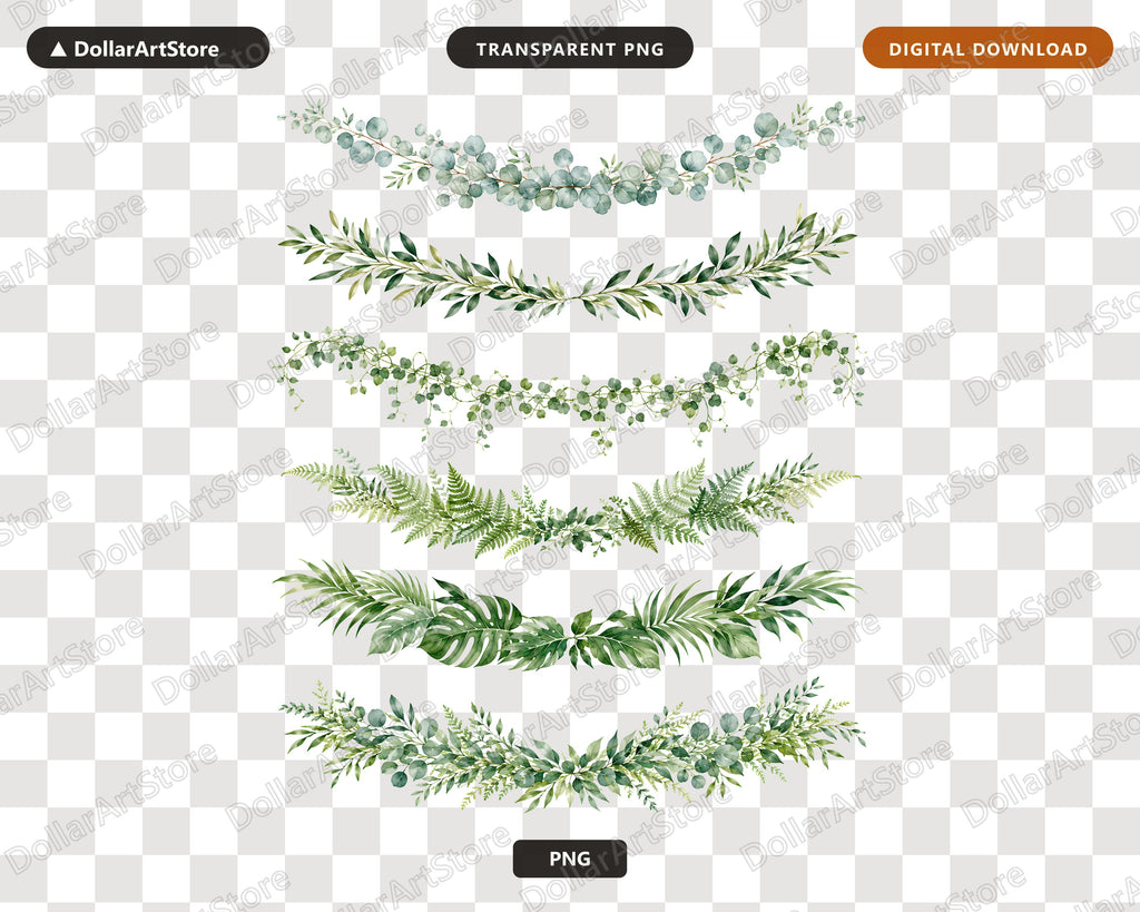 Watercolor Greenery Garland Clipart PNG, Eucalyptus Leaf Clip Art