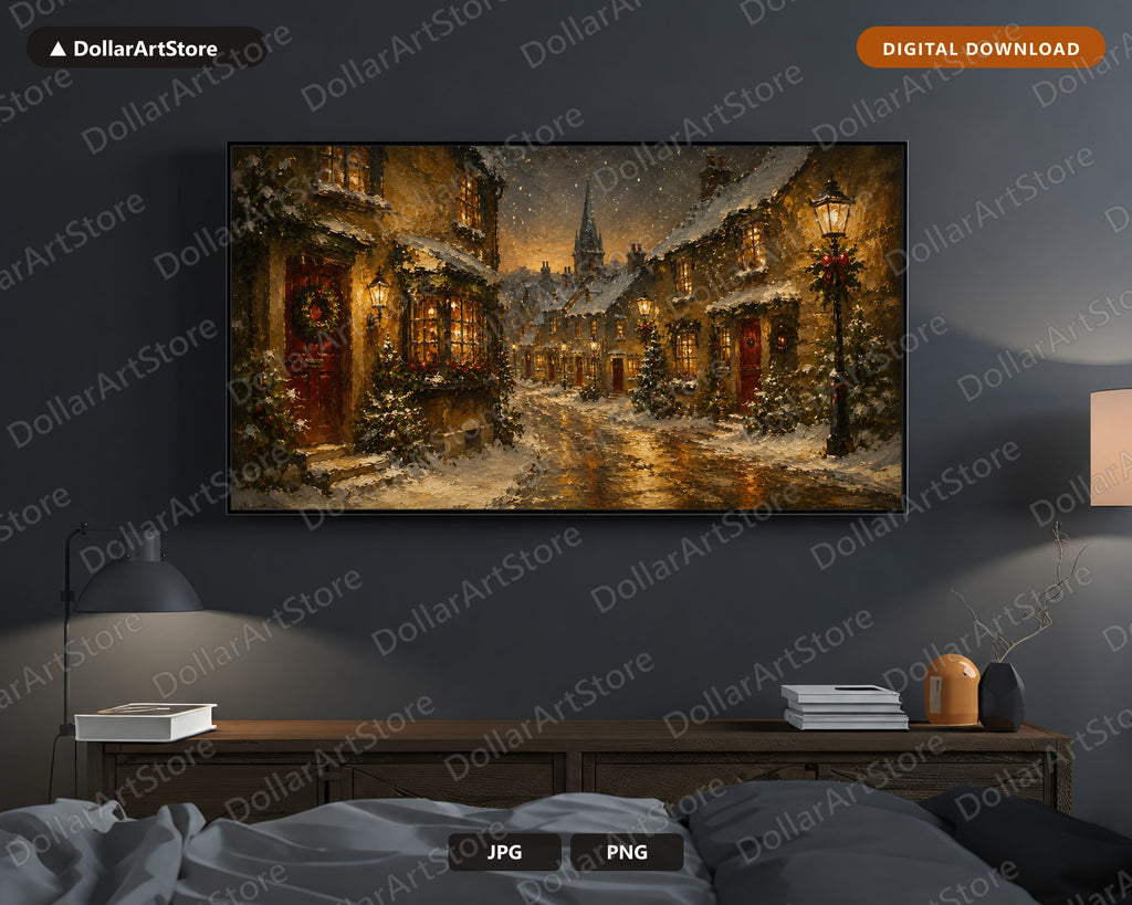 Cozy Christmas Street Frame TV Art, Samsung Frame TV Digital Download, 4K Holiday Scenery