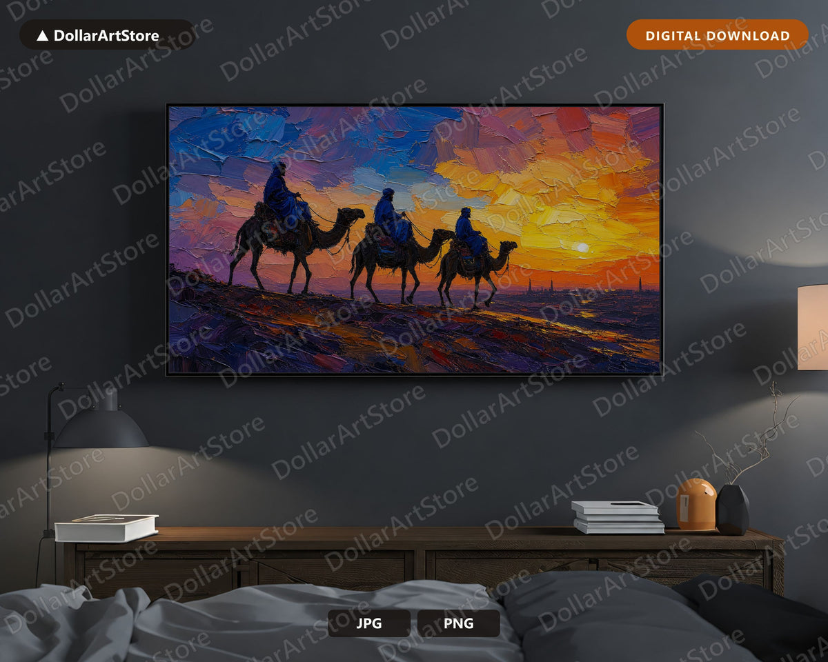 Desert Caravan Frame TV Art, Samsung Frame TV Digital Download, Textured Sunset Scenery