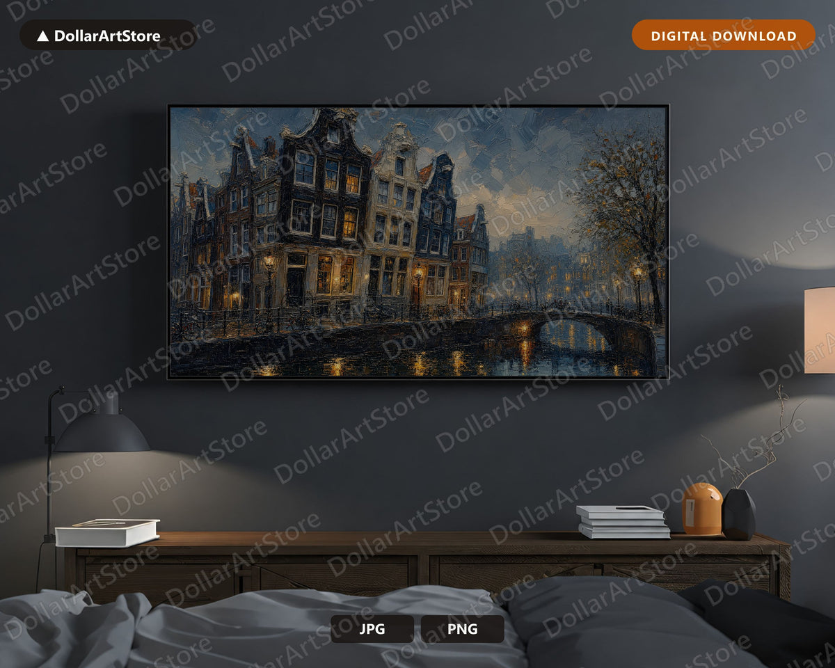 Cozy European Canal Textured Frame TV Art, Samsung TV 4K Digital Download Screensaver