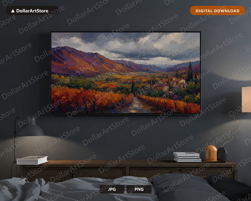 Cozy Tuscan Vineyard Frame TV Art, Autumn Landscape Samsung Frame Digital Download 4K
