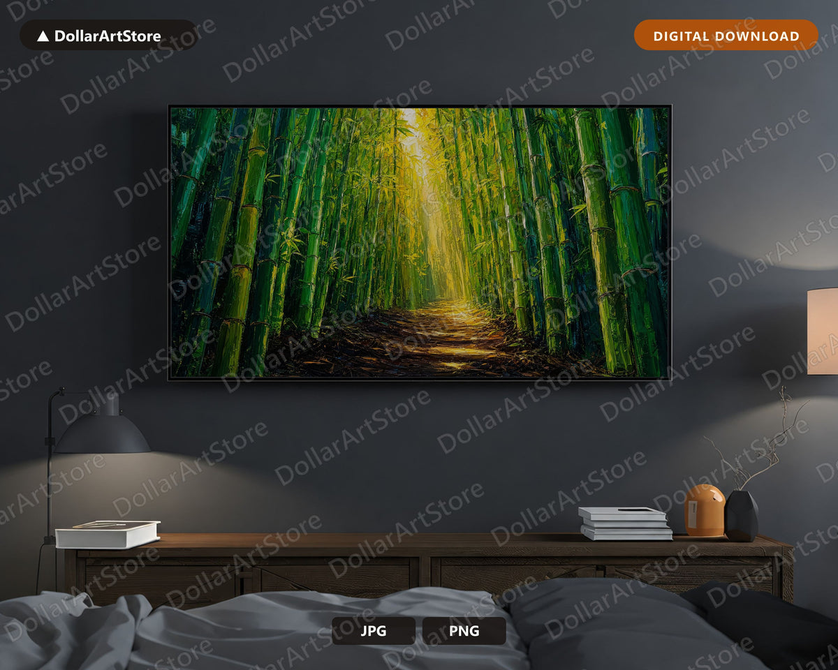 Cozy Bamboo Forest Frame TV Art, Serene Landscape Samsung Digital Download, 4K Textured Scenery