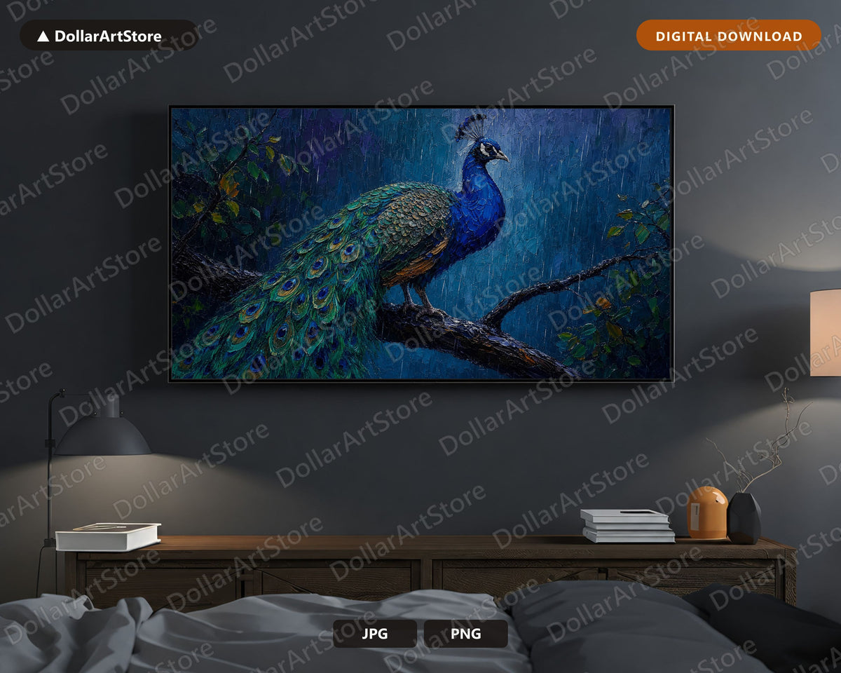 Textured Peacock Wildlife Samsung Frame TV Art | Digital Download