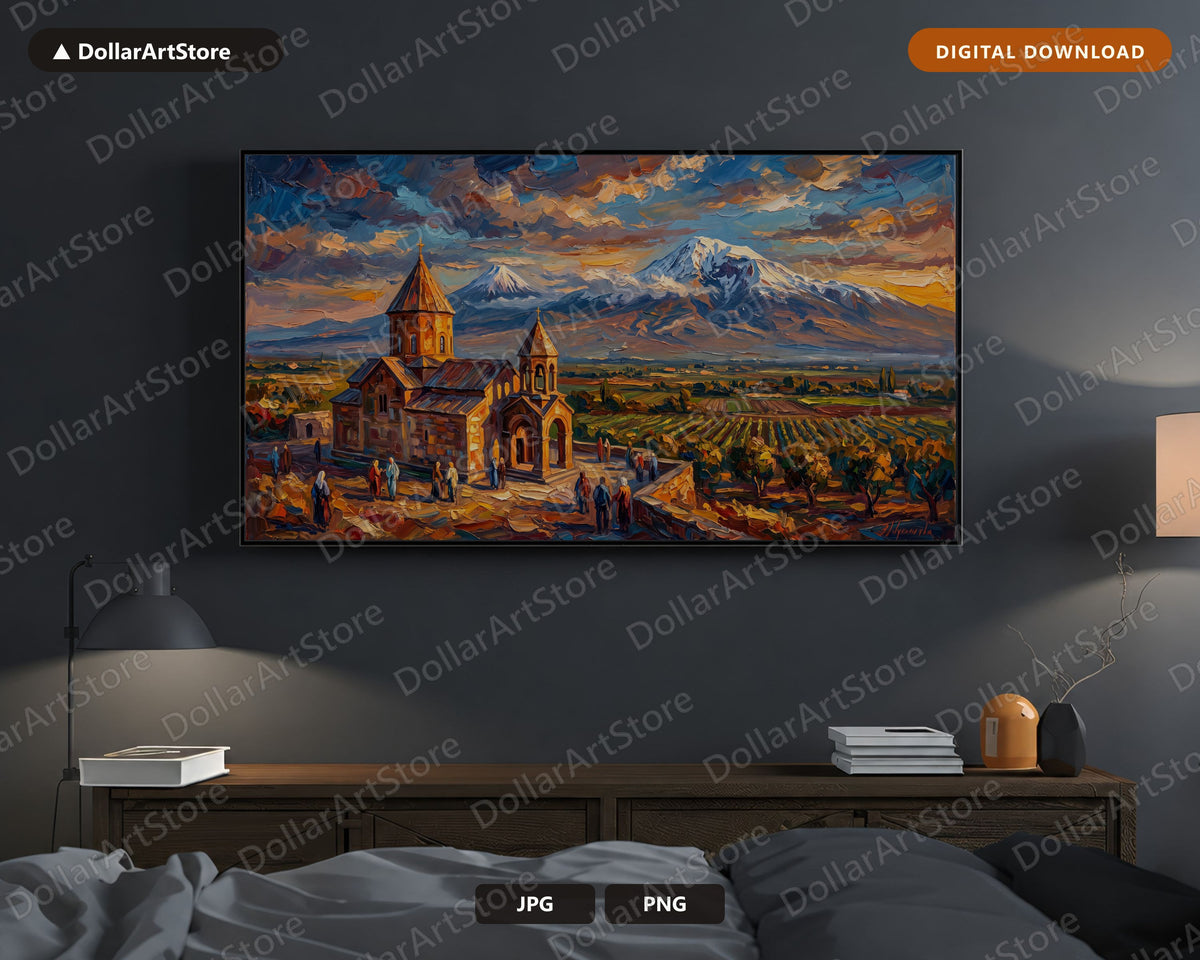 Armenian Monastery Frame TV Art, Mount Ararat Landscape Samsung TV Download