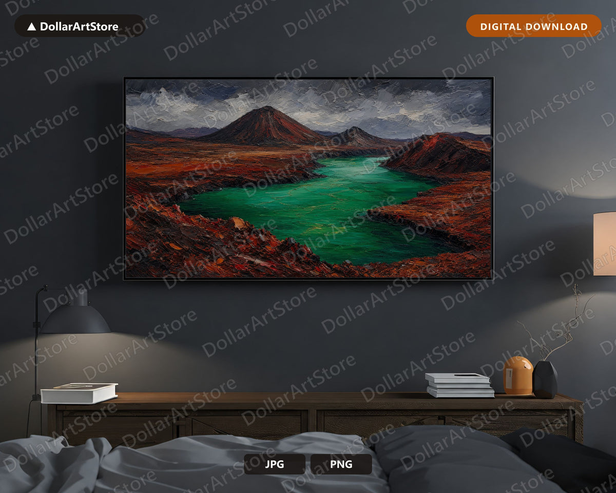 Volcanic Landscape Frame TV Art, Emerald Lake Scenery 4K Samsung Frame TV Digital Download