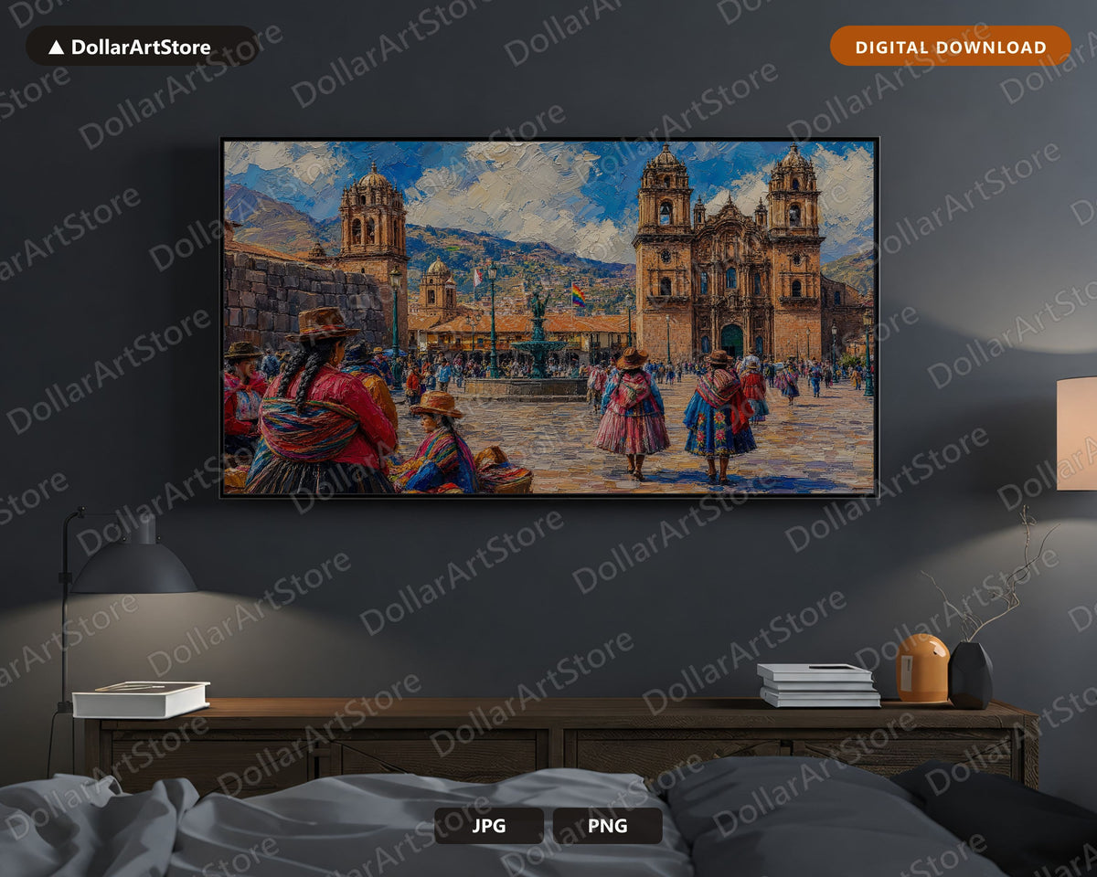 Peruvian Cathedral Textured Andean Architecture Scenery Frame TV Art