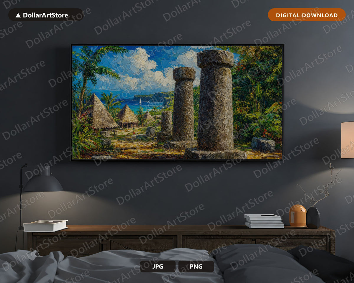 Tropical Latte Stones Frame TV Art, Guam Scenery 4K Digital Download, Samsung Frame TV Screensaver