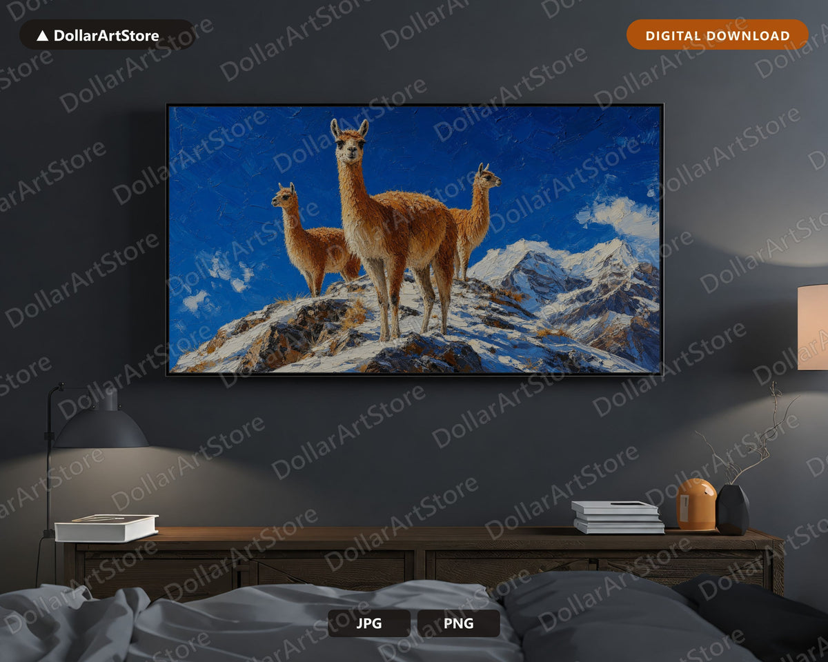 Arctic Llamas Frame TV Art, Samsung Frame TV Digital Download, 4K Textured Mountain Scenery