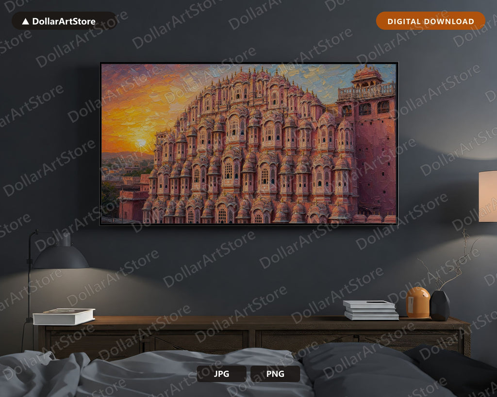 Cozy Sunset Scenery Frame TV Art, Hawa Mahal Palace 4K Digital Download Samsung Frame TV Screensaver