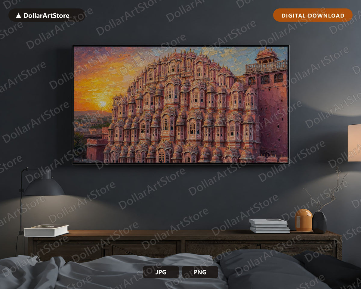 Cozy Sunset Scenery Frame TV Art, Hawa Mahal Palace 4K Digital Download Samsung Frame TV Screensaver