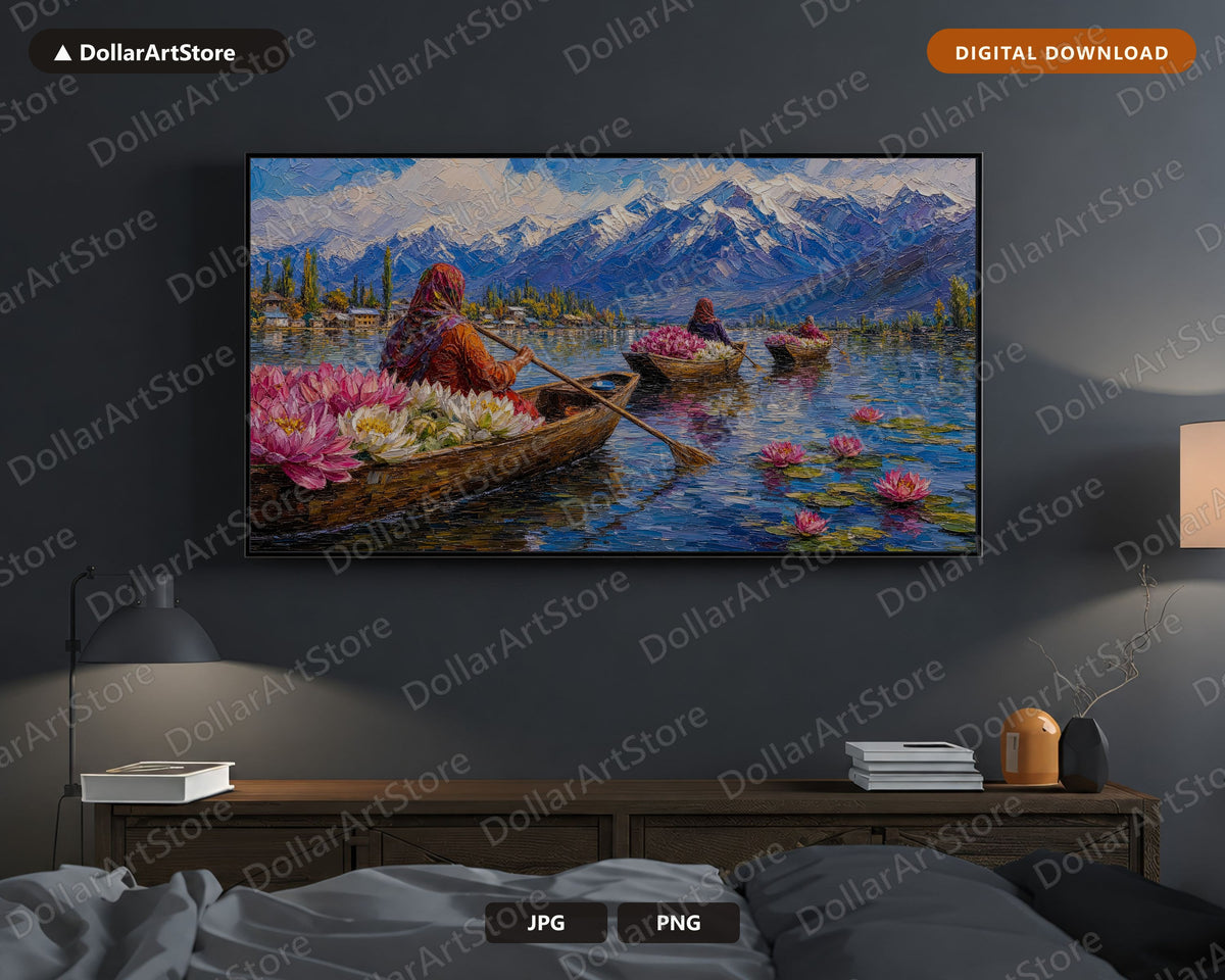 Cozy Lake Landscape Frame TV Art, South Asia Water Lilies, Samsung Frame TV 4K Digital Download