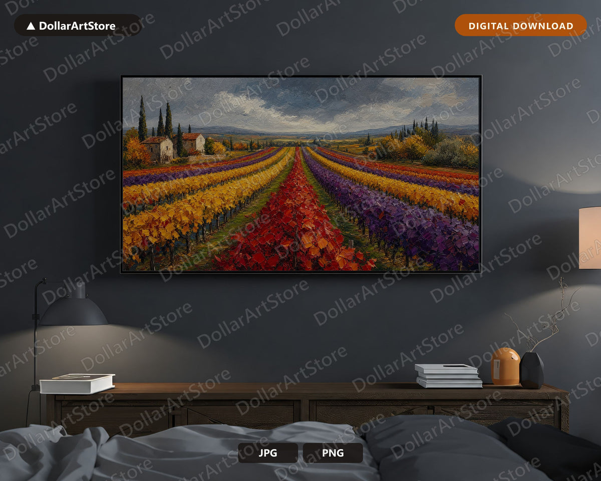 Cozy Tuscan Vineyard Frame TV Art, Samsung Frame TV Digital Download, 4K Textured Autumn Scenery