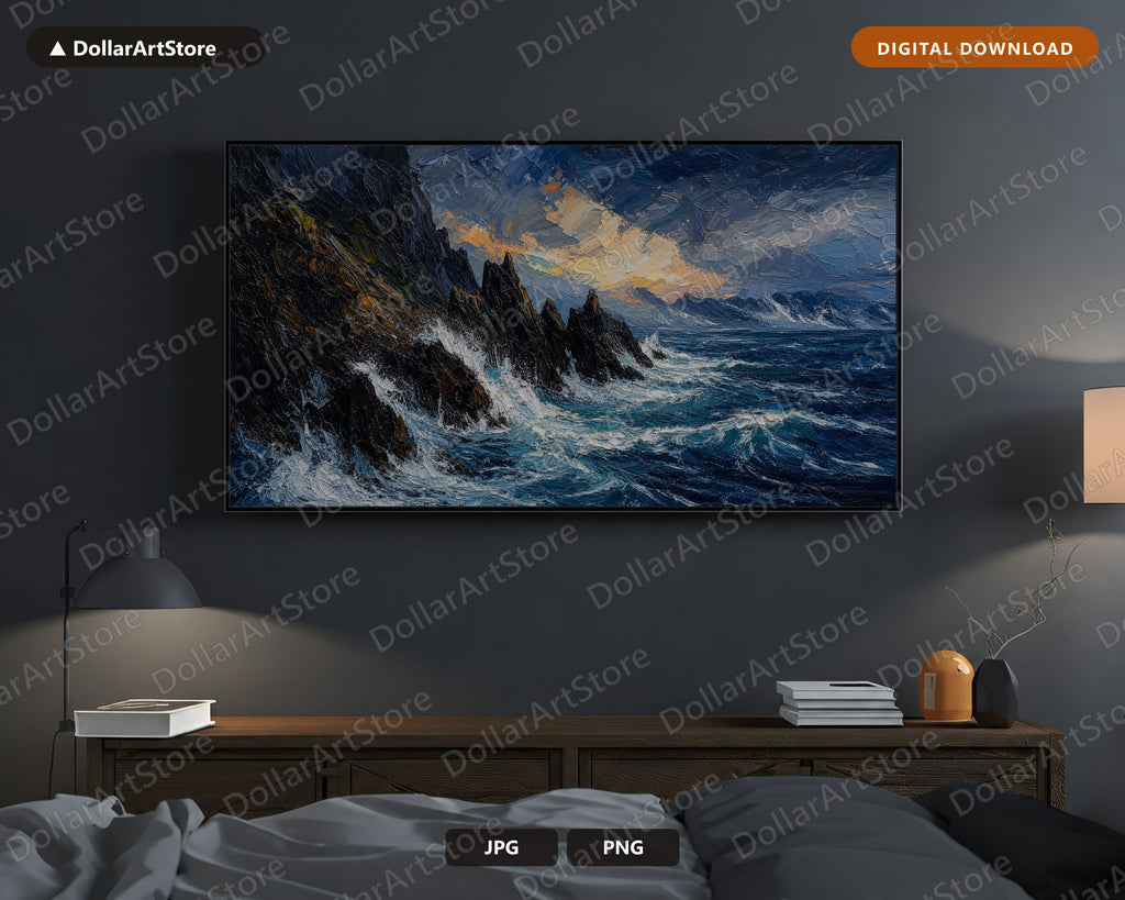 Cozy Arctic Seascape Frame TV Art, Textured Polar Ocean Cliffs, Samsung Frame TV 4K Digital Download