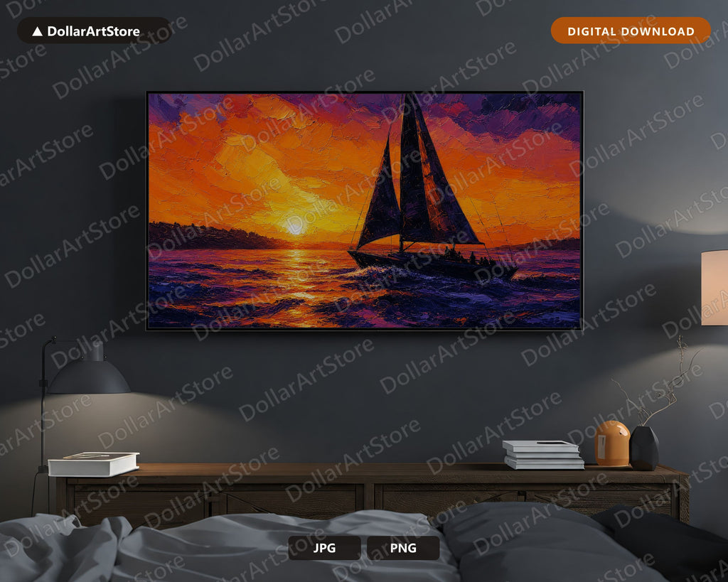 Textured Sailboat Sunset Samsung Frame TV Art | Digital Download