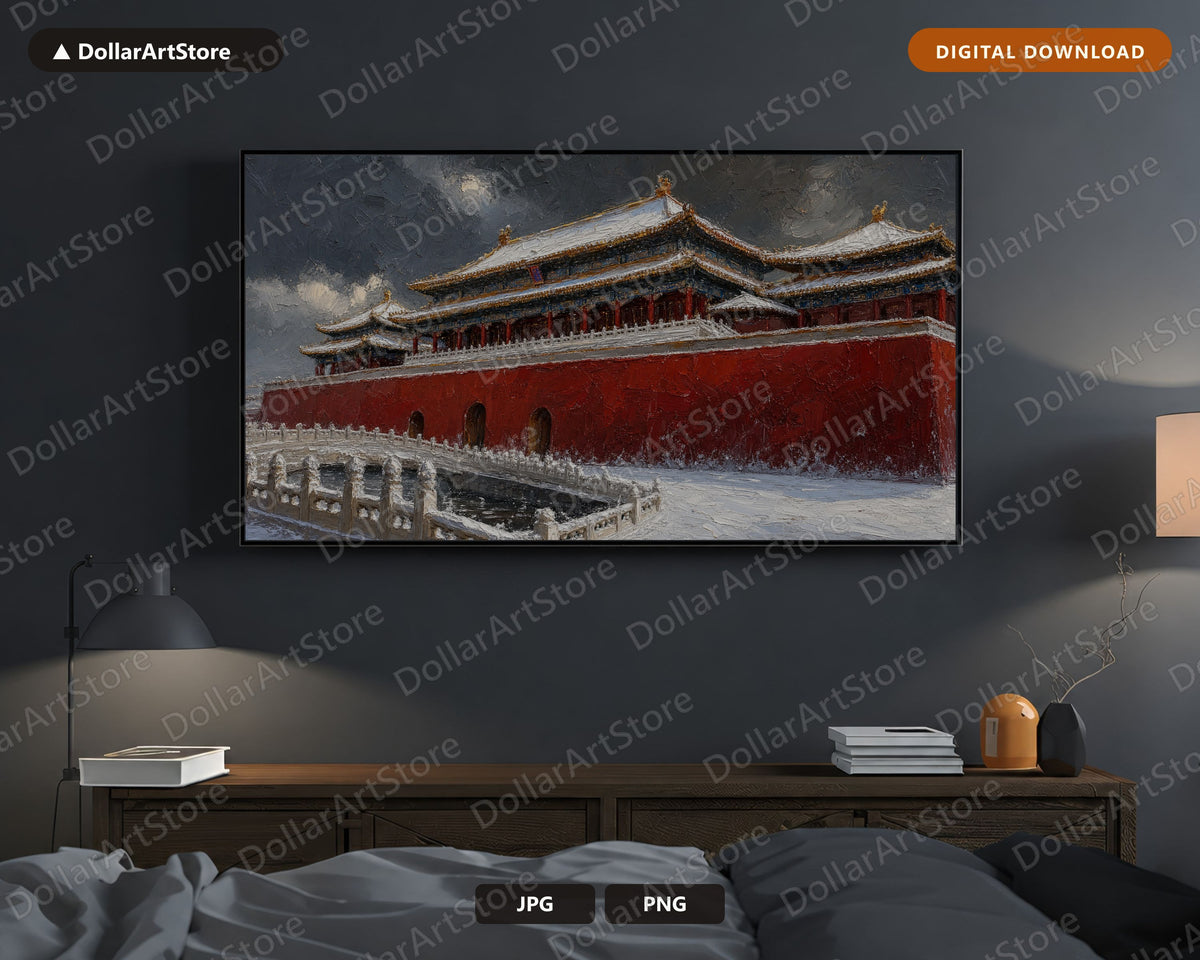 Cozy Winter East Asia Frame TV Art, Samsung Frame TV Digital Download, 4K Textured Snow Scenery