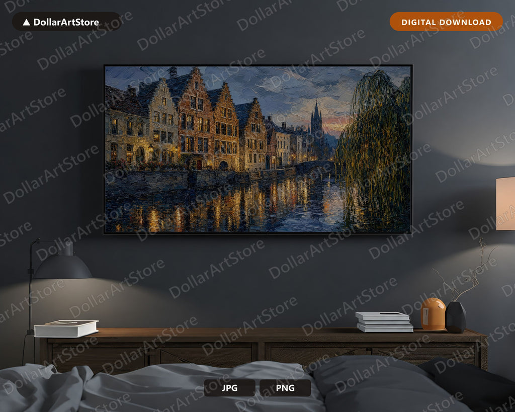 Cozy European Canal Frame TV Art, Samsung Frame TV Digital Download, 4K Textured Screensaver