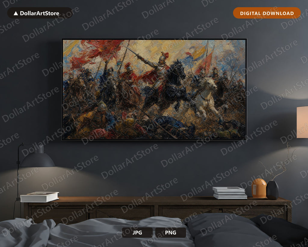 North Africa Battle Scene Frame TV Art, Moody Historical Landscape, Samsung Frame TV 4K Digital Download