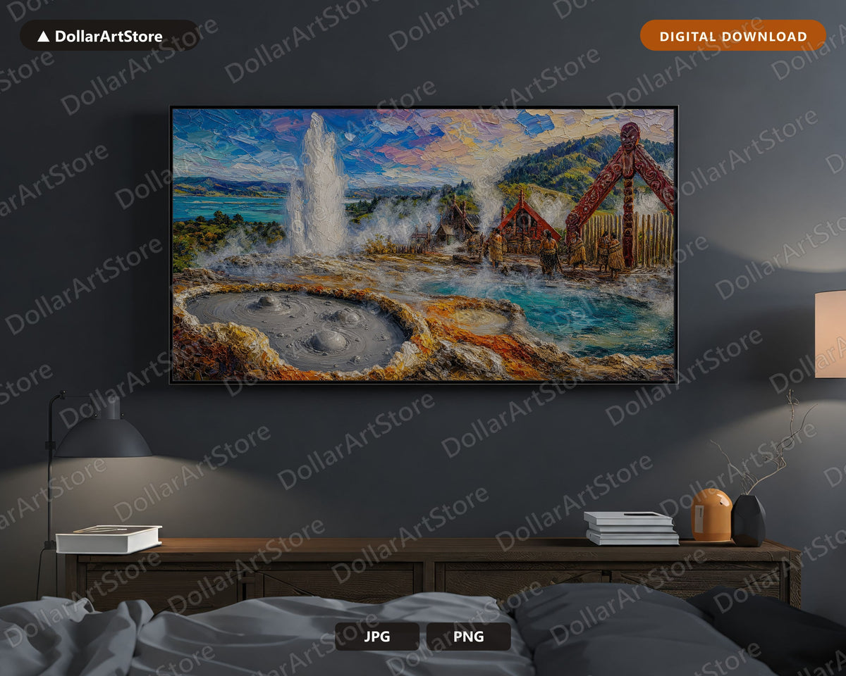 Cozy Rotorua Geothermal Frame TV Art, Samsung Frame TV 4K Digital Download, Textured Landscape Screensaver