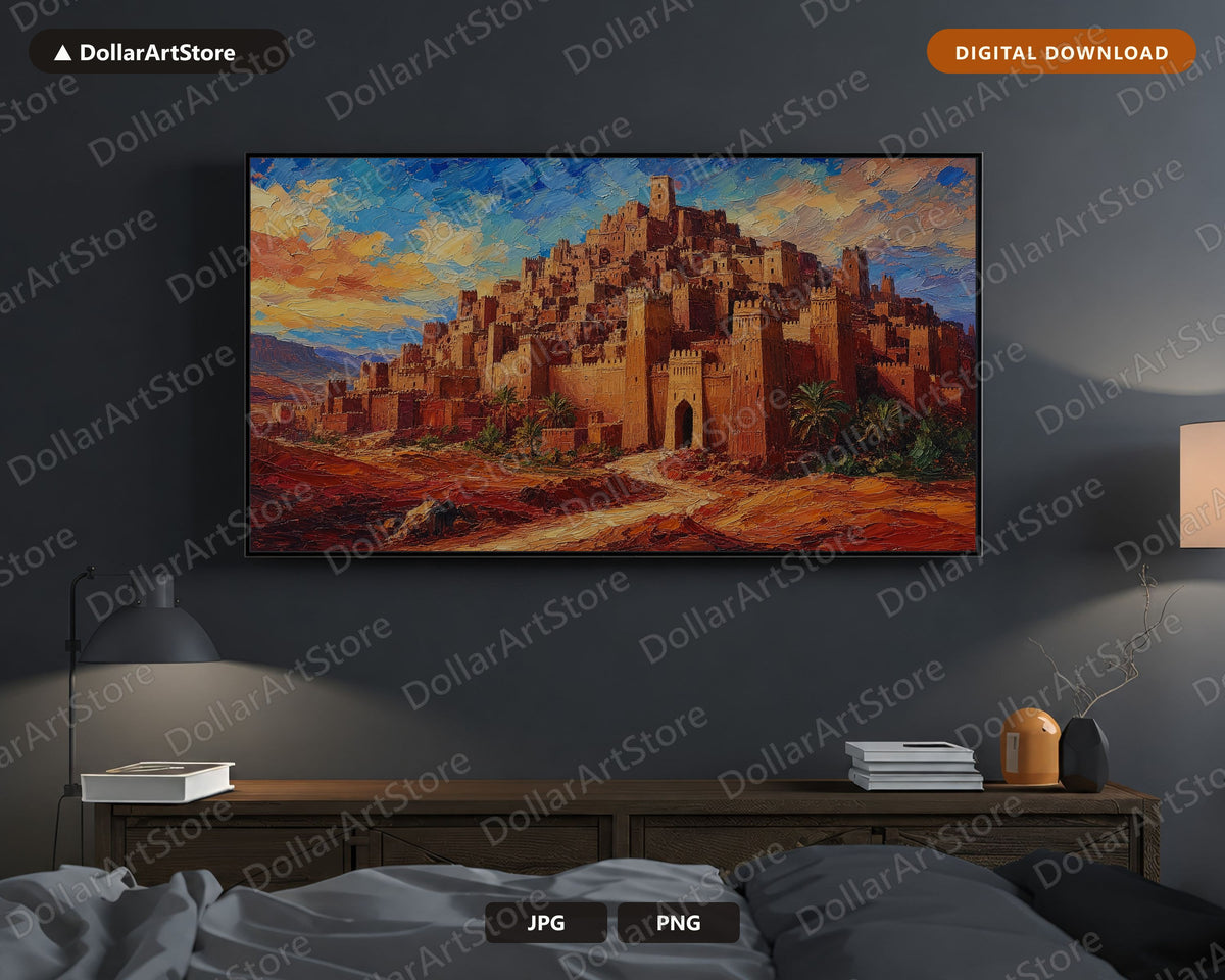 Cozy Desert Kasbah Frame TV Art, Textured North Africa Landscape 4K Samsung Frame
