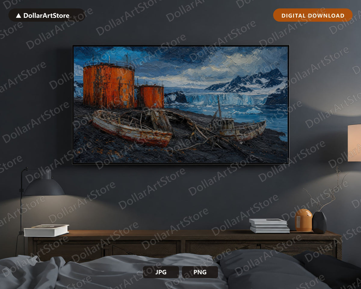 Cozy Arctic Scenery Frame TV Art, Samsung Frame TV 4K Digital Download, Textured Polar Landscape