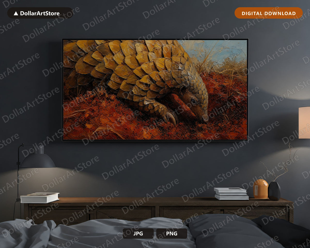 Cozy African Wildlife Frame TV Art, Pangolin Earthly Textured Samsung Frame TV Digital Download 4K