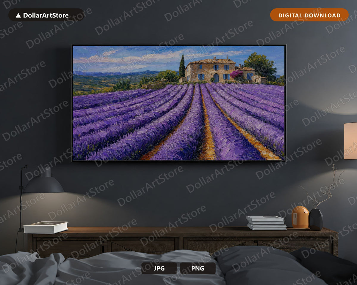 Cozy Provence Lavender Fields Frame TV Art, Samsung Frame TV Digital Download, Rustic Farmhouse Scenery
