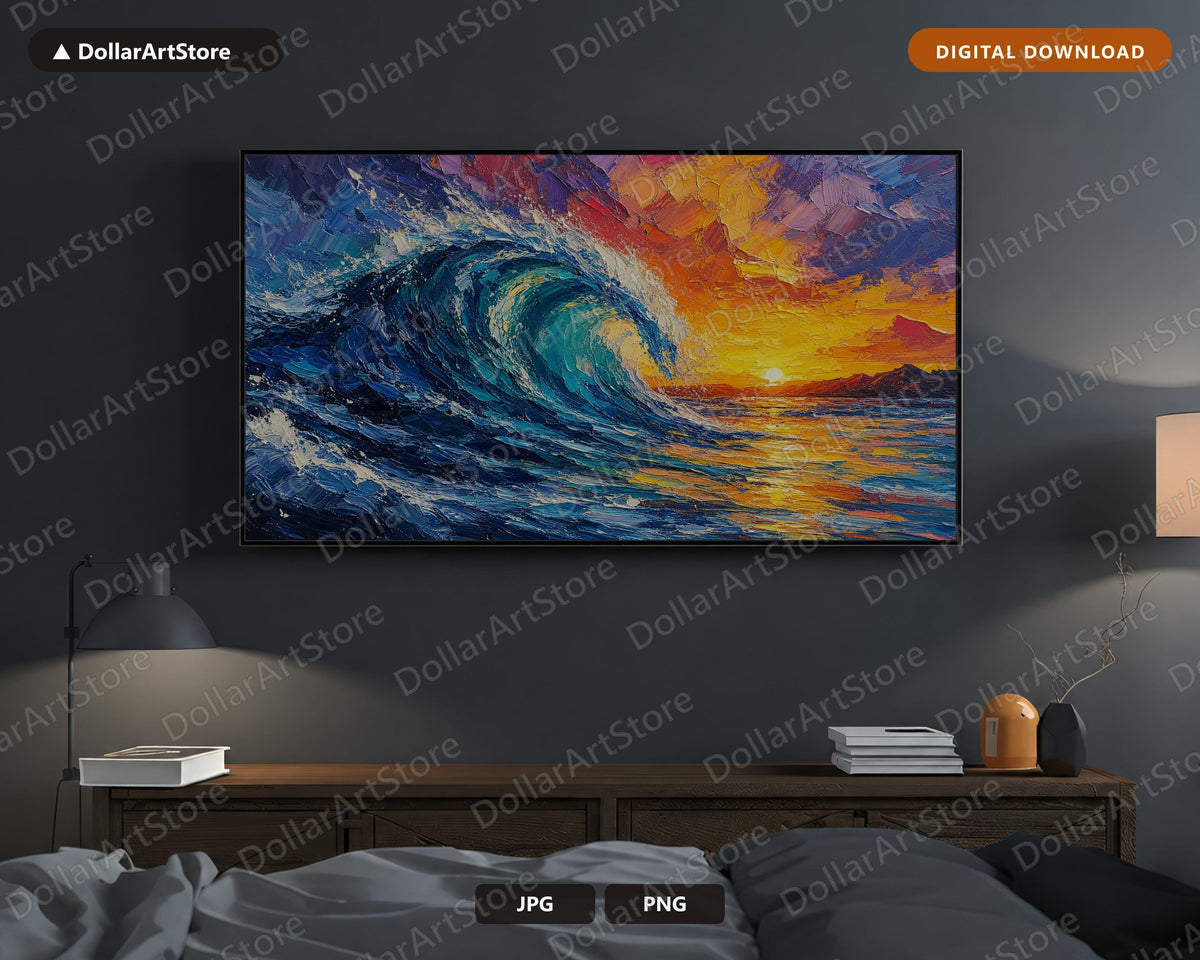 Textured Ocean Wave Sunset Frame TV Art, Samsung Frame TV Digital Download, 4K Screensaver