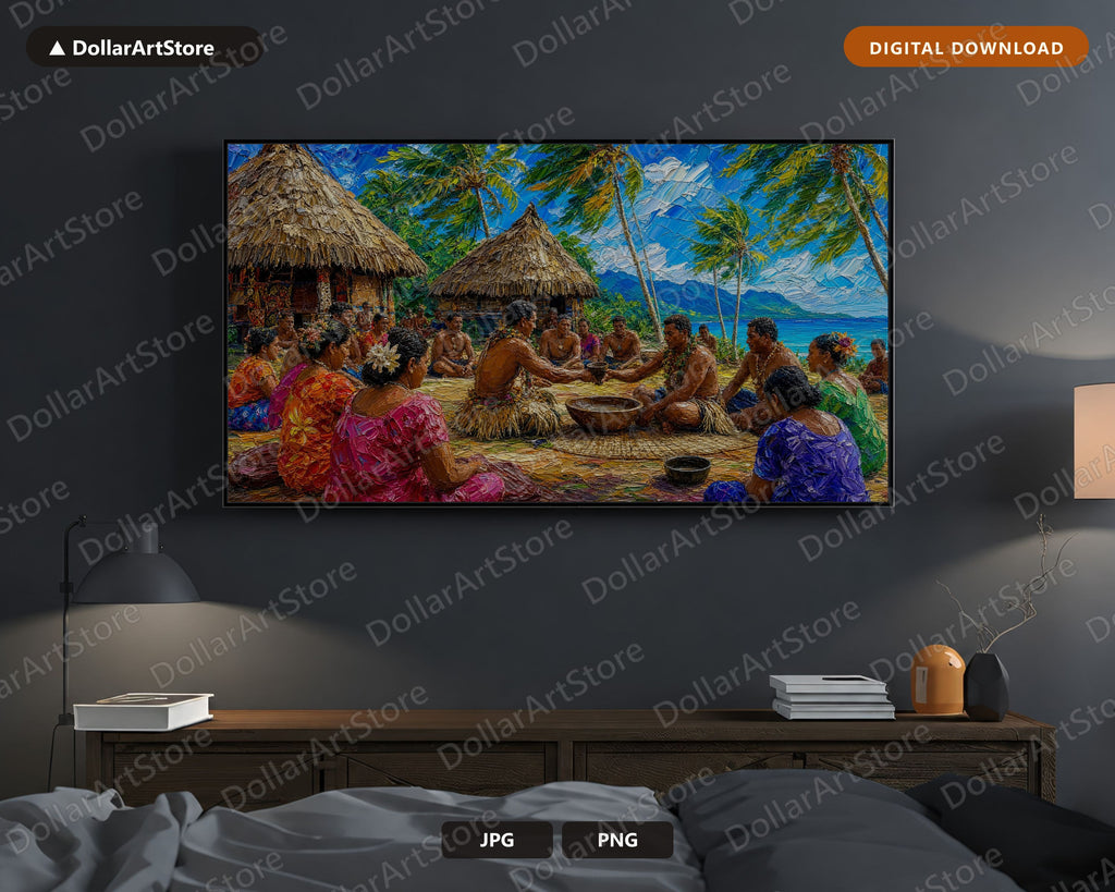 Cozy Fiji Village Frame TV Art, Samsung Frame TV Digital Download, 4K Tropical Scenery