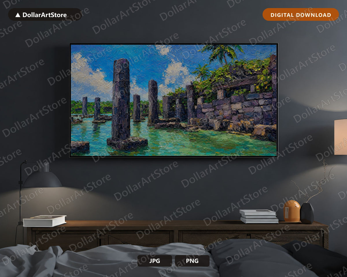 Tropical Ruins Frame TV Art, Samsung Frame TV Digital Download, 4K Textured Scenery