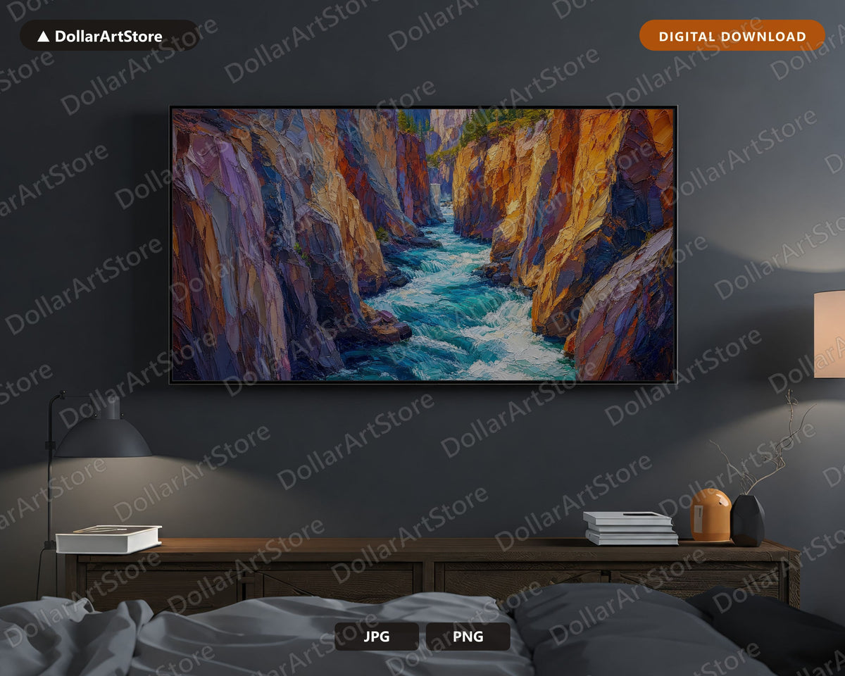 Cozy Canyon Scenery Frame TV Art, Textured River Gorge Samsung Frame TV Digital Download, 4K Landscape Screensaver