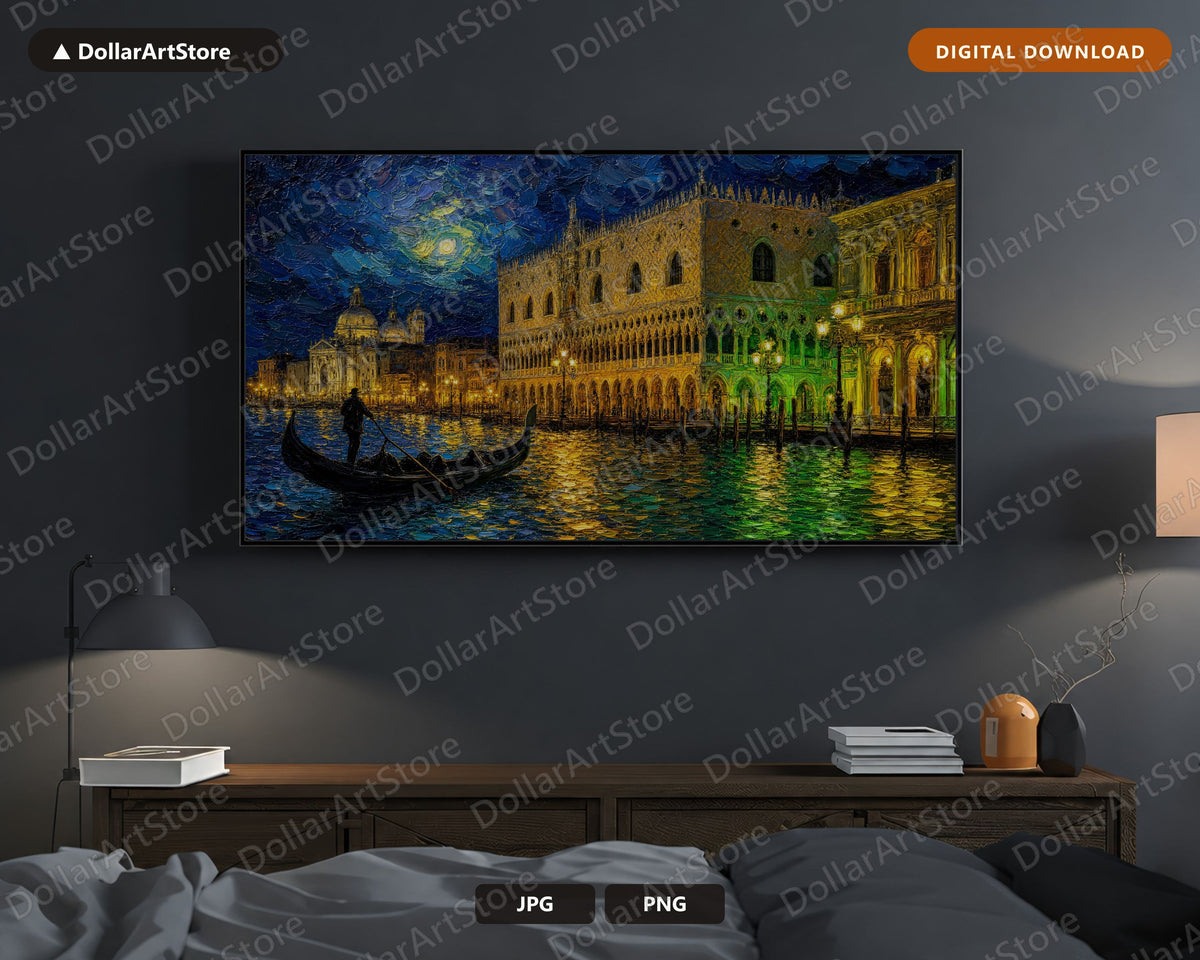 Cozy Venice Grand Canal Night Frame TV Art, Samsung Frame TV Digital Download, 4K Textured