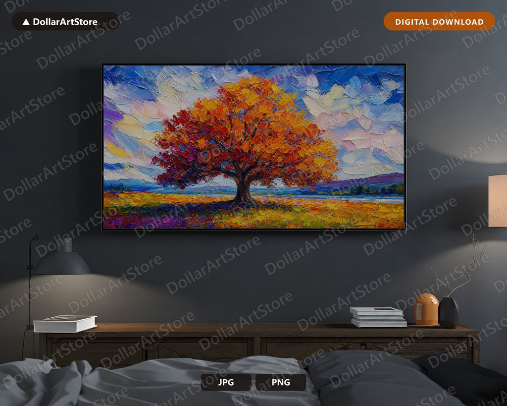 Colorful Tree Landscape Frame TV Art, Samsung Frame TV 4K Digital Download, Textured Scenery Art