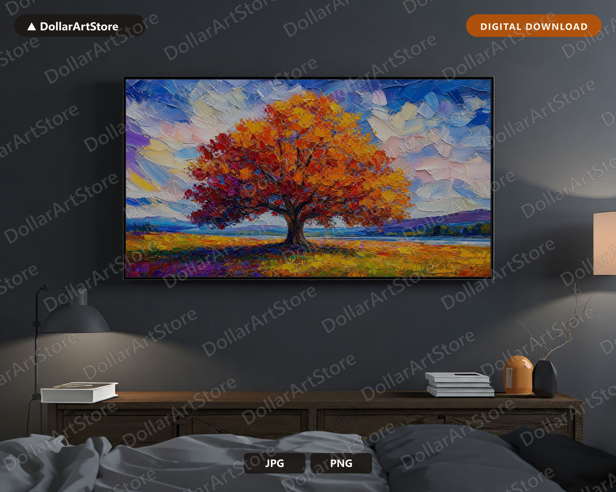 Colorful Tree Landscape Frame TV Art, Samsung Frame TV 4K Digital Download, Textured Scenery Art