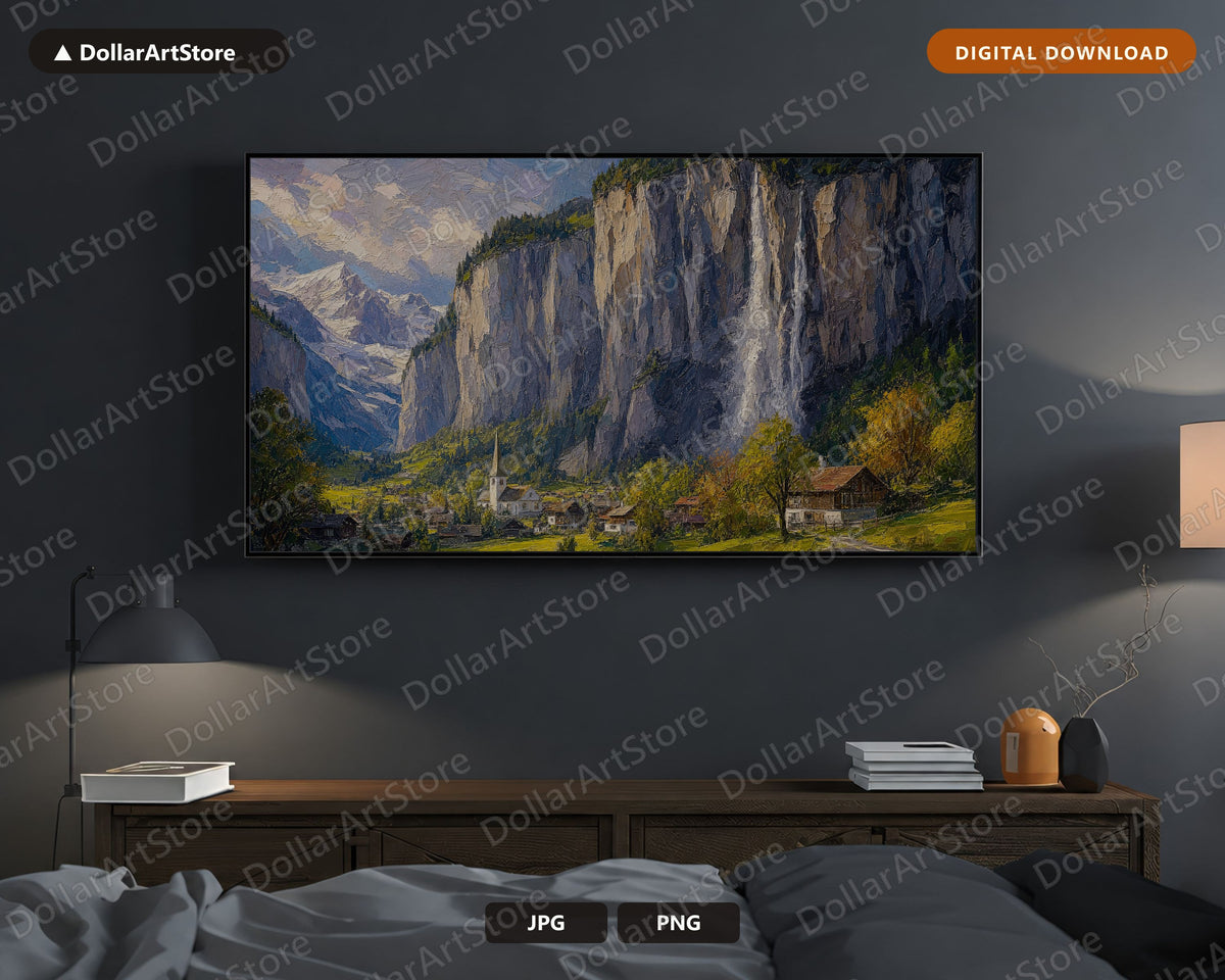Cozy Alpine Valley Frame TV Art, Scenic Mountain Landscape Samsung Frame TV Digital Download