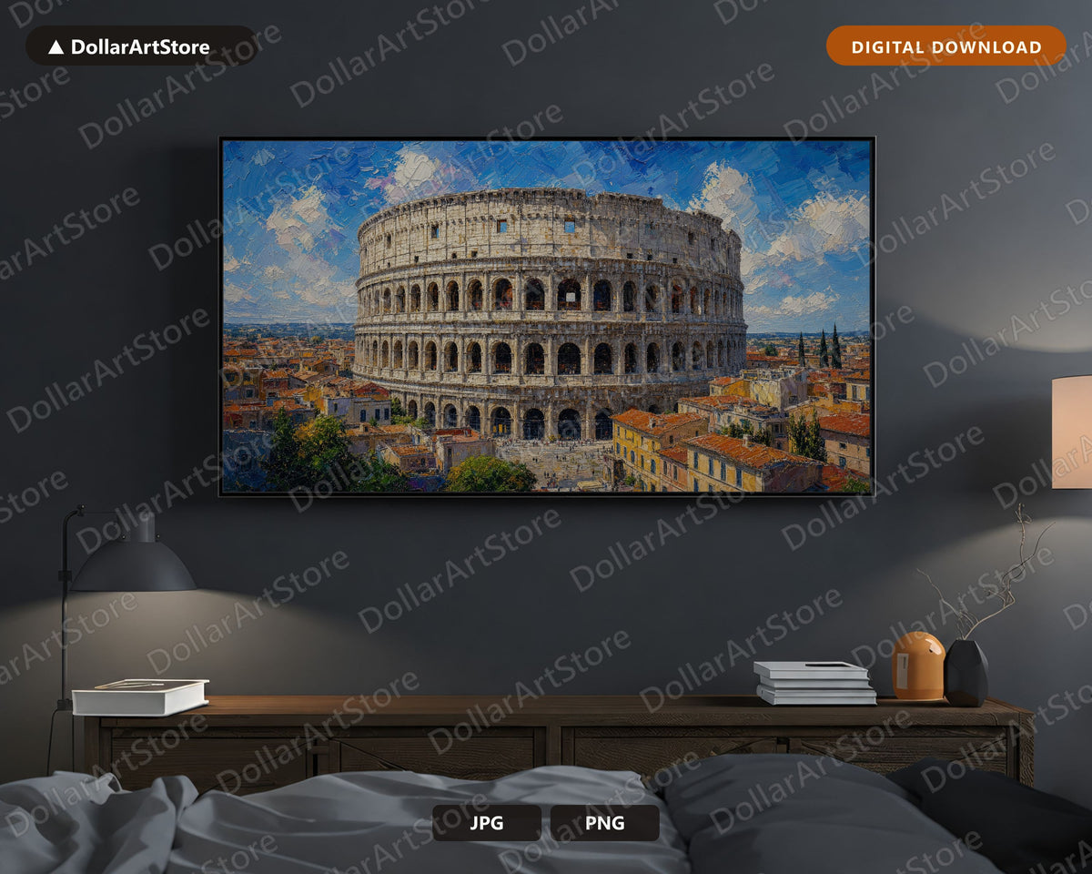 Colosseum Rome Frame TV Art, Textured Landscape Samsung Frame TV Digital Download 4K
