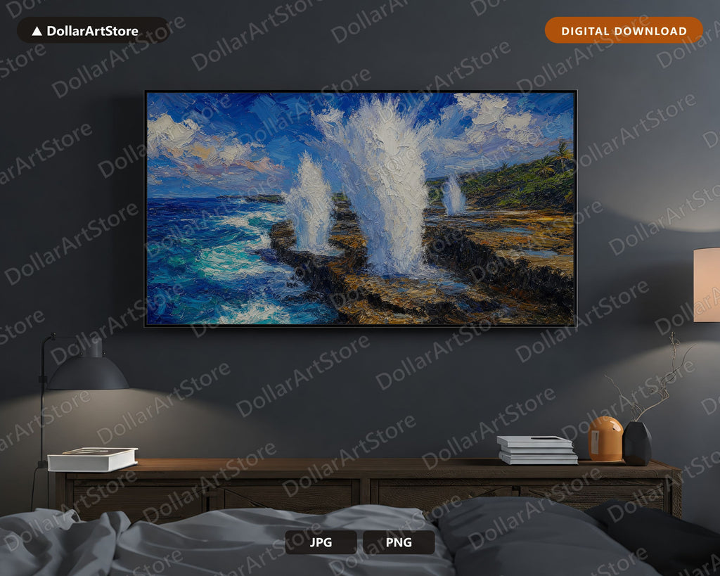 Textured Ocean Scenery Frame TV Art, Samsung Frame TV 4K Digital Download, Coastal Blowholes
