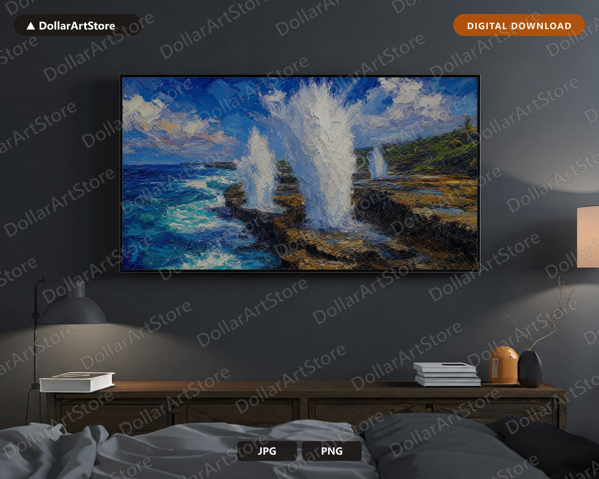 Textured Ocean Scenery Frame TV Art, Samsung Frame TV 4K Digital Download, Coastal Blowholes