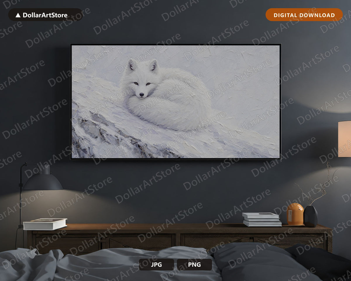 Cozy Arctic Fox Frame TV Art, Samsung Frame TV Digital Download, 4K Textured Winter Screensaver