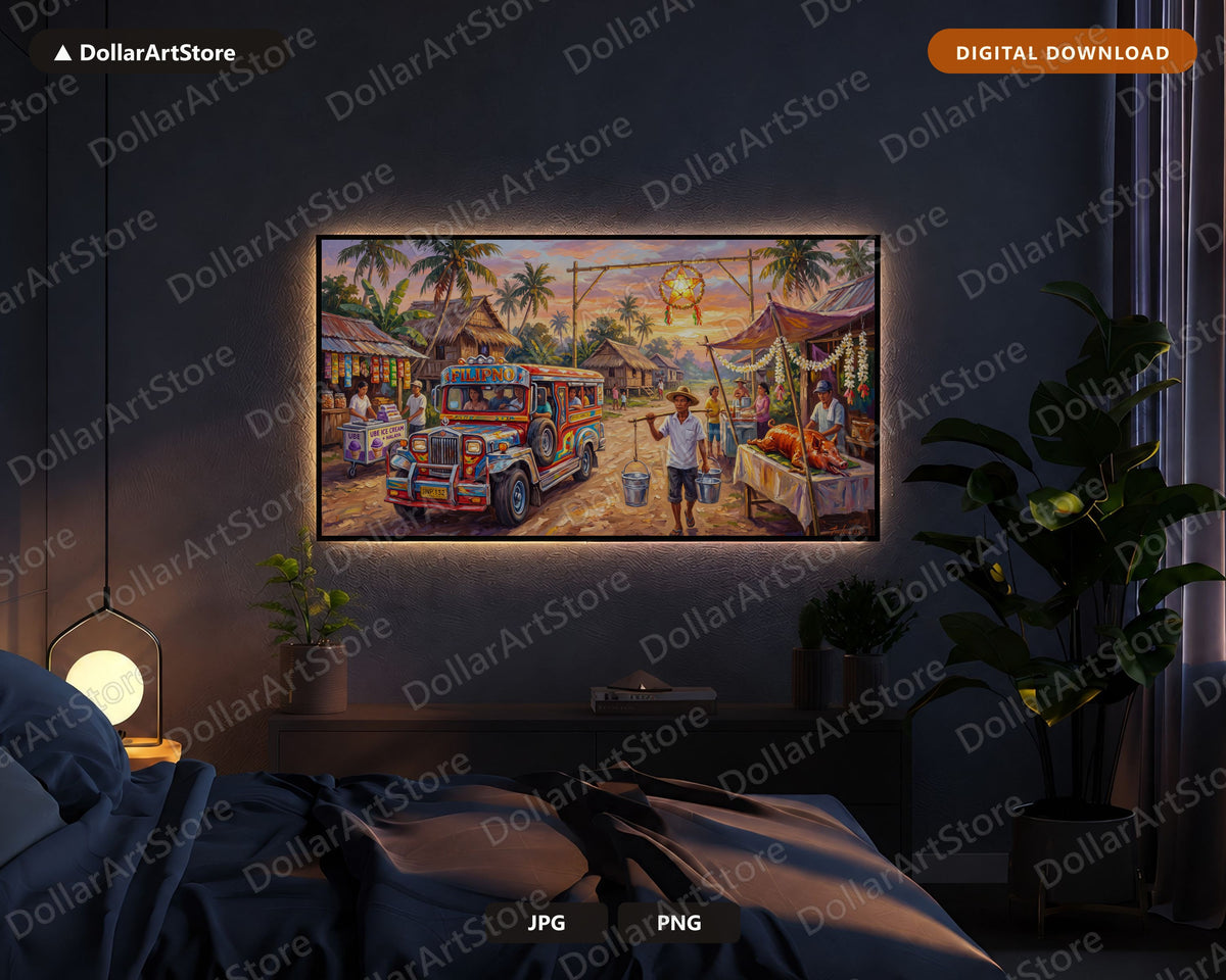 Cozy Filipino Village Frame TV Art, Samsung Frame TV 4K Digital Download, Tropical Scenery