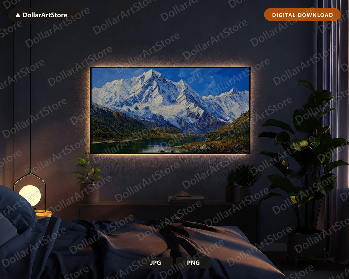 Cozy Mountain Landscape Frame TV Art, Snow Peak Scenic Samsung Frame TV Digital Download 4K