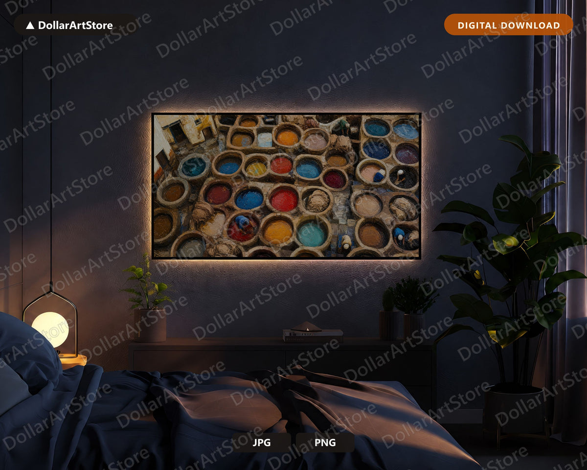 Cozy Earthy Frame TV Art, North Africa Leather Dye Vats, Samsung TV Digital Download 4K