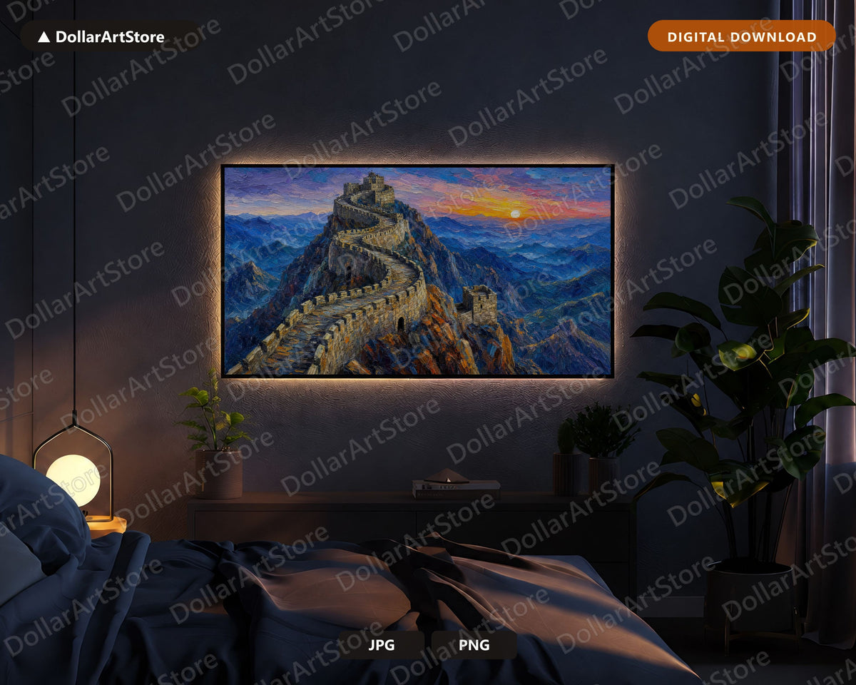 Cozy Great Wall Scenery Frame TV Art, Samsung Frame TV Digital Download, 4K Textured Landscape