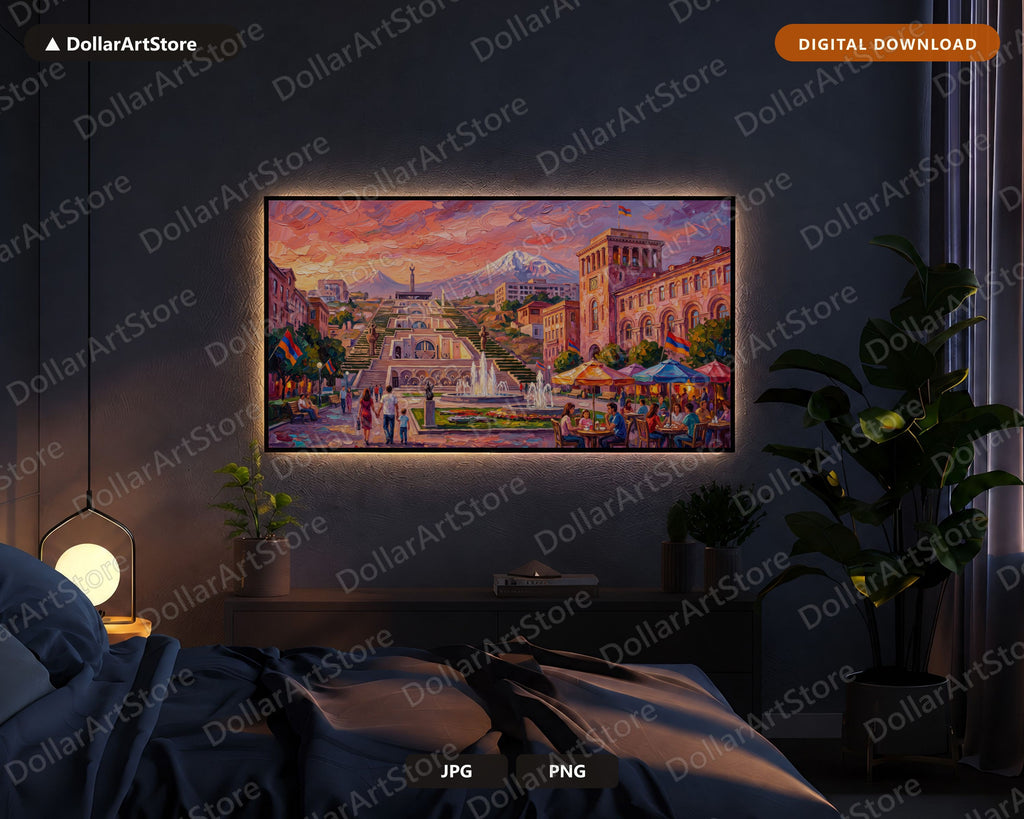 Cozy Yerevan Cascade Frame TV Art, Samsung Frame TV Digital Download, 4K Textured Scenery