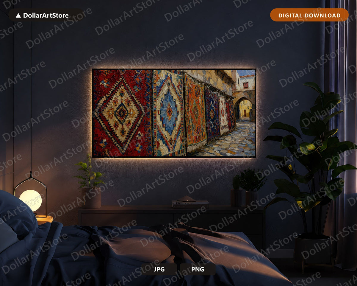 Cozy North African Textured Frame TV Art, Samsung Frame TV Digital Download, Moroccan Rug Market Screensaver 4K