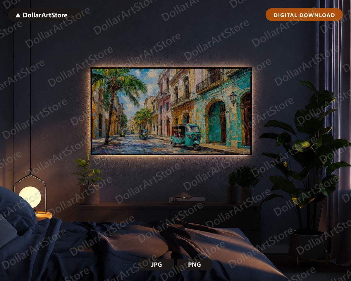 Cozy Tropical Frame TV Art, Samsung Frame TV Digital Download, 4K Colonial Street Scenery