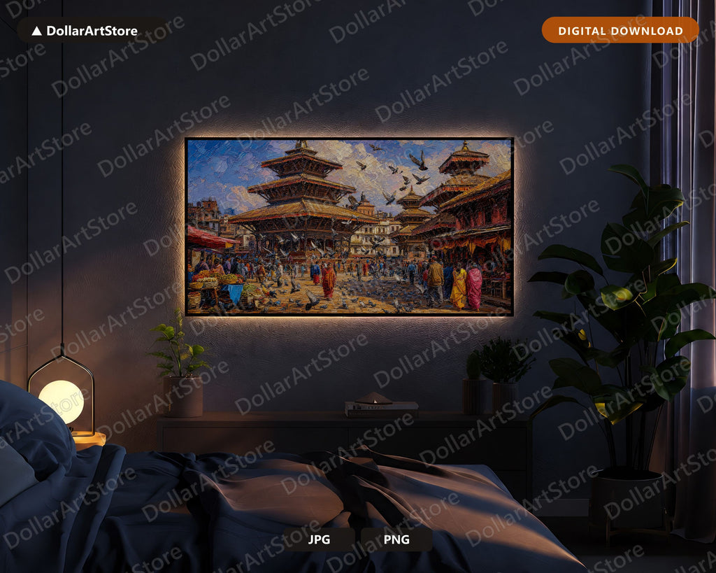 Cozy Textured South Asia Frame TV Art, Samsung TV Screensaver, 4K Temple Market Download