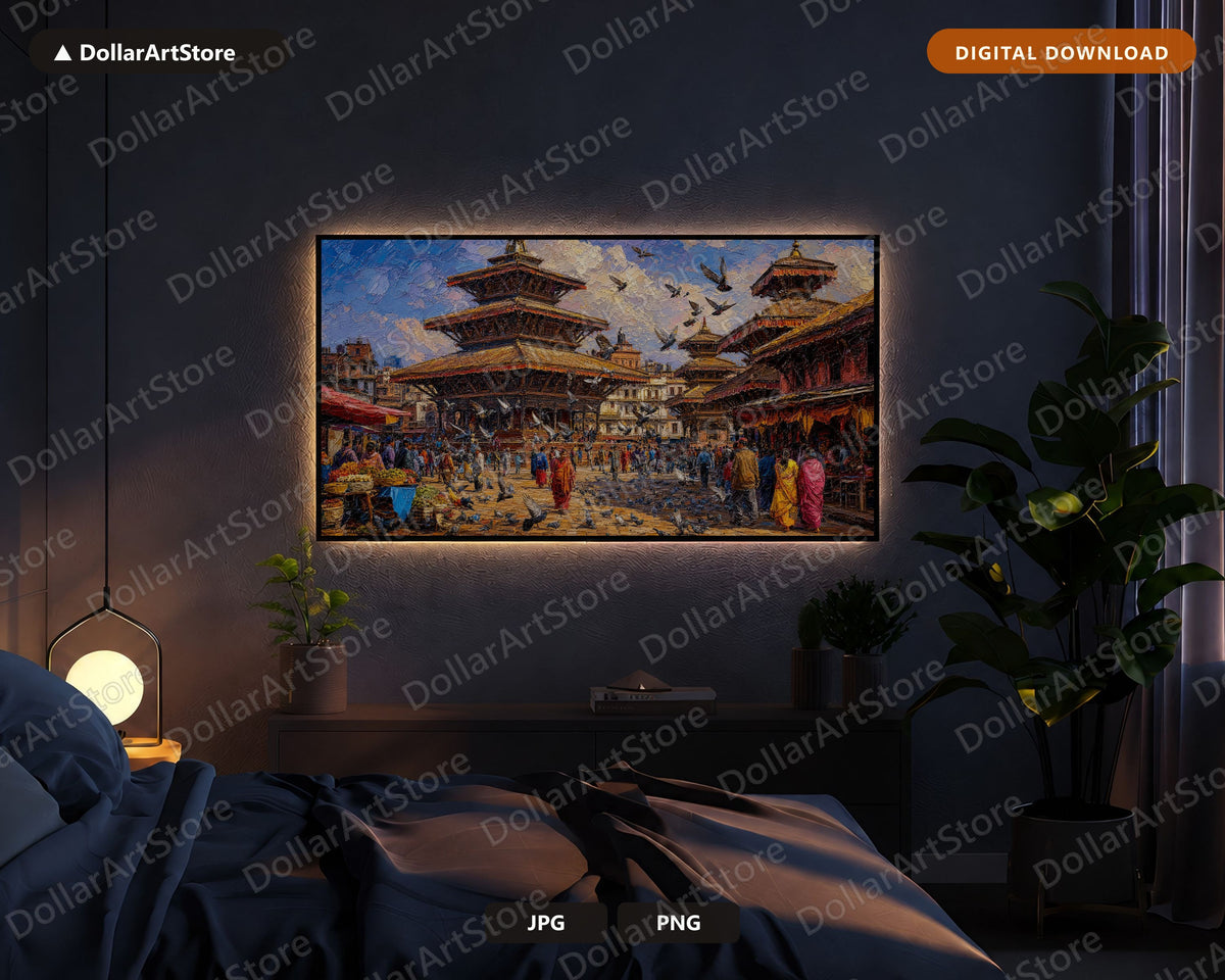 Cozy Textured South Asia Frame TV Art, Samsung TV Screensaver, 4K Temple Market Download