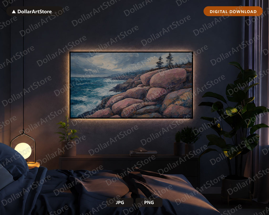 Cozy Coastal Landscape Frame TV Art, Samsung Frame TV Digital Download, Textured Scenery