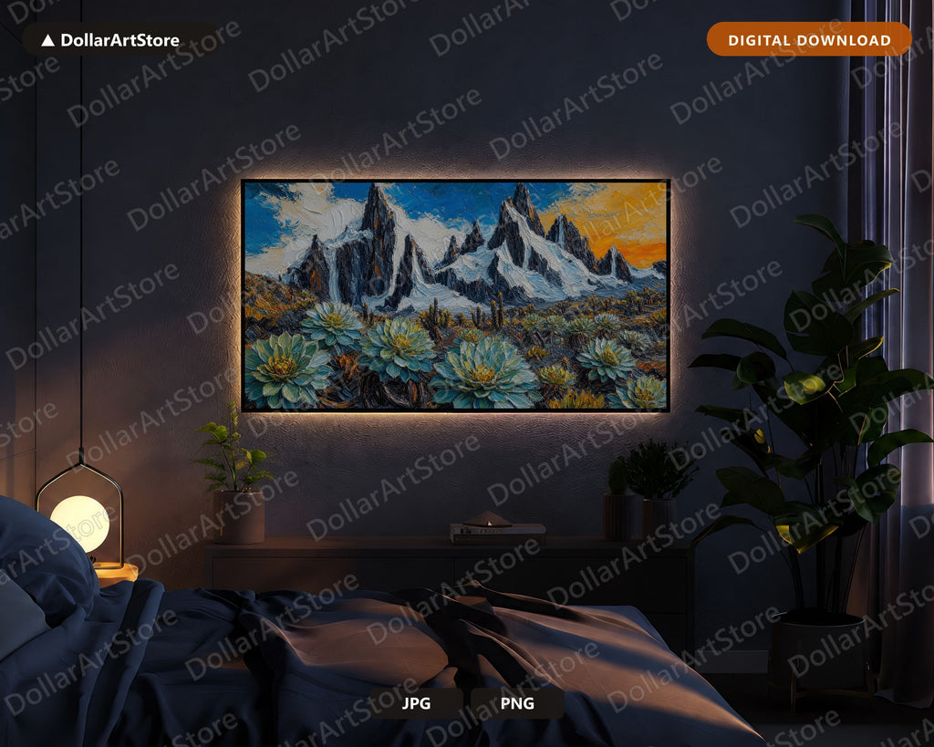 Cozy Mountain Landscape Frame TV Art, Samsung Frame TV Digital Download, 4K Textured Alpine Scenery